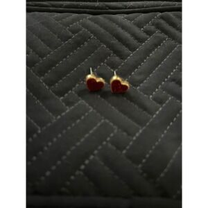Red Heart Stud‎ Earrings, Gold Tone Metal Jewelry Accessory Gift